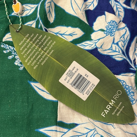 Farm Rio Soft Garden Linen Blend Puff Sleeve Mini Dress Floral Blue NWT Size XS - Picture 15 of 16